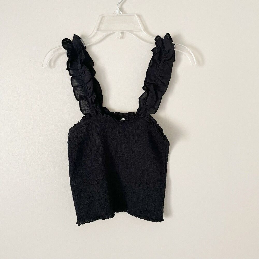 Aerie Size XXS Black Smocked Crop Top Ruffle Straps Cottage Core NEW NWT